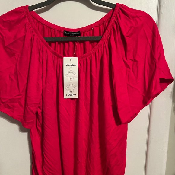 - NWT CHA CHA VENTE PINK SHORT SLEEVE OFF SHOULDER BLOUSE SZ S - Picture 1 of 3